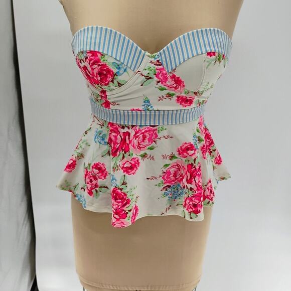 Betsey Johnson High Waist Tankini Swimsuit 2 Piece Underwire Prisoner of Love S - Picture 3 of 16